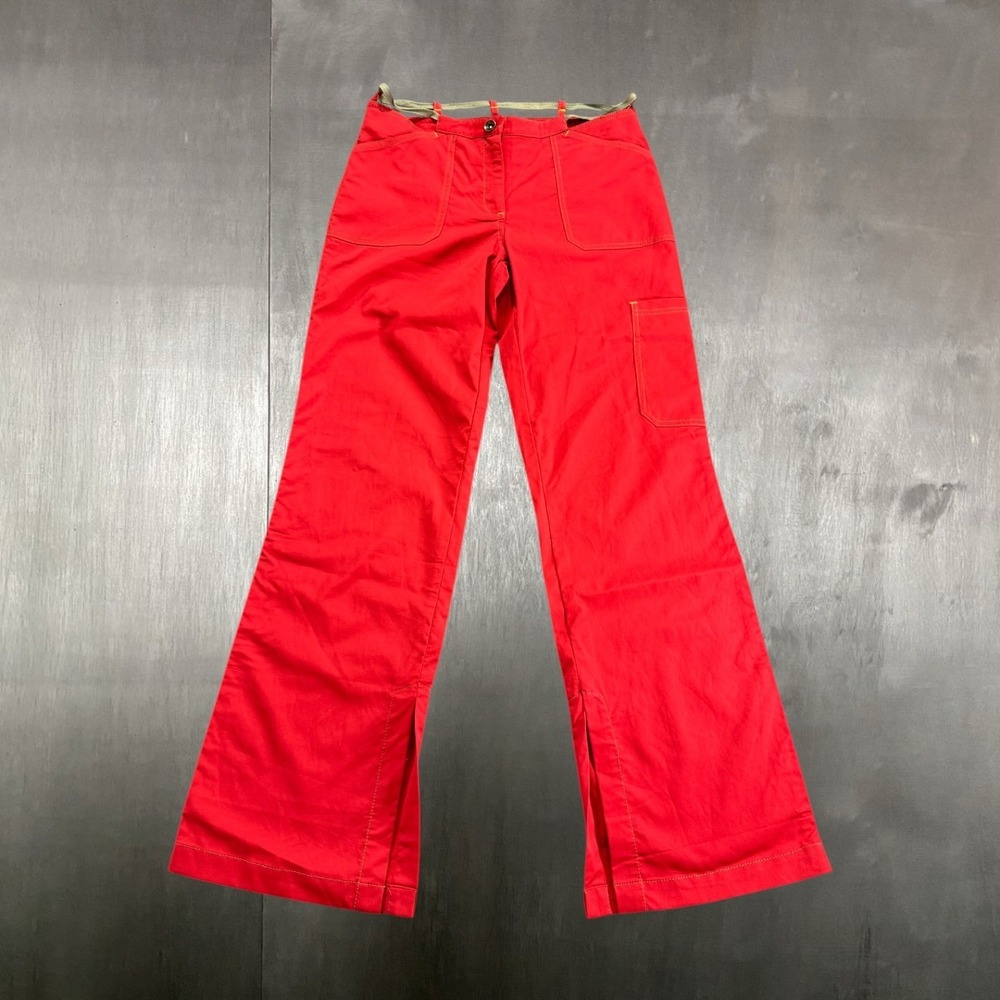 Cop Copine Rare Euro Tech Red Cargo Flare Pants Slit Hem Low Rise Y2K Small‎